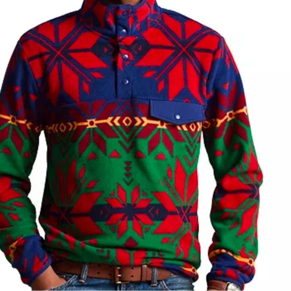 New Polo Ralph Lauren Sun Valley Geometric-Print Fleece Pullover - Picture 6 of 8